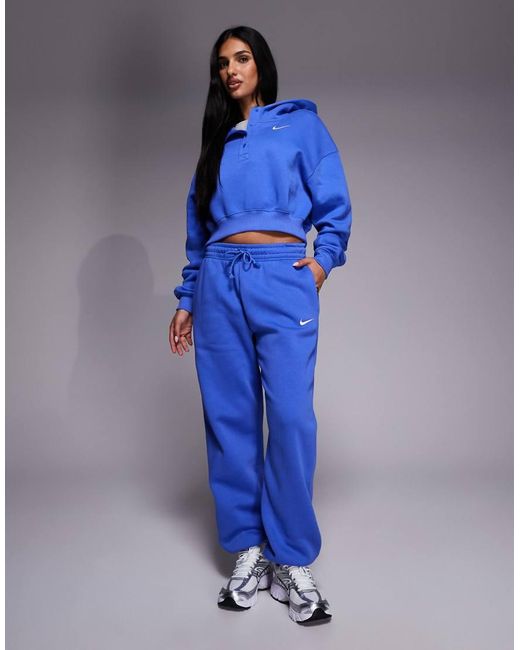 Nike Blue Phoenix Fleece Oversized Cropped Hoodie