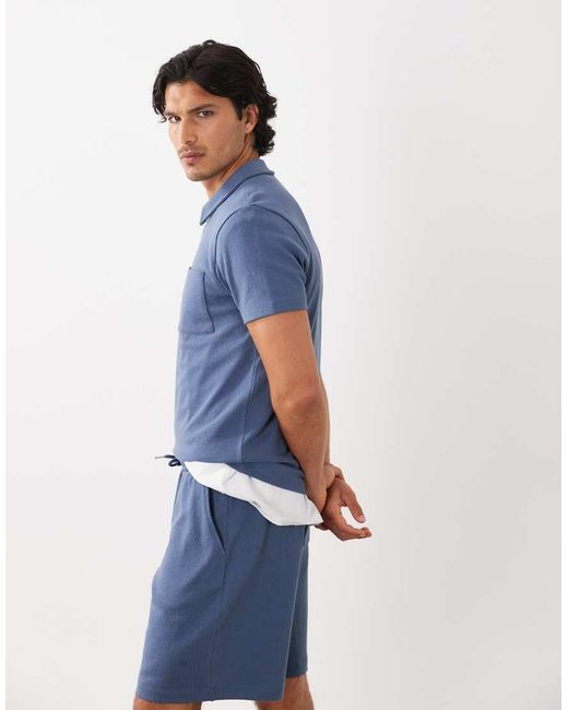 New Look Blue Textured Zip Polo T-shirt for men