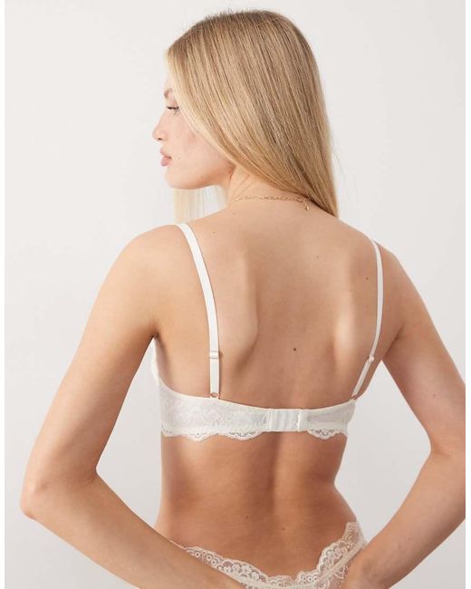 ASOS Natural Kaia Lace Balcony Underwired Bra With Keyhole Details And Bows