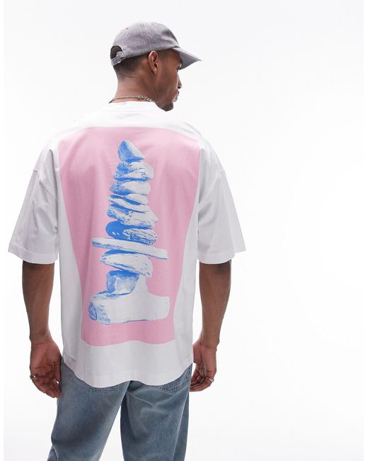 T-shirt ultra oversize avec imprimé cailloux Topman pour homme en coloris White