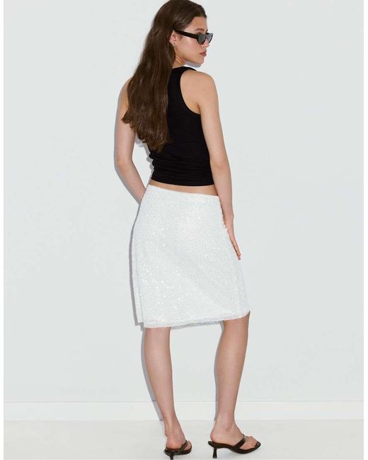 Stradivarius Black Sequin Midi Skirt