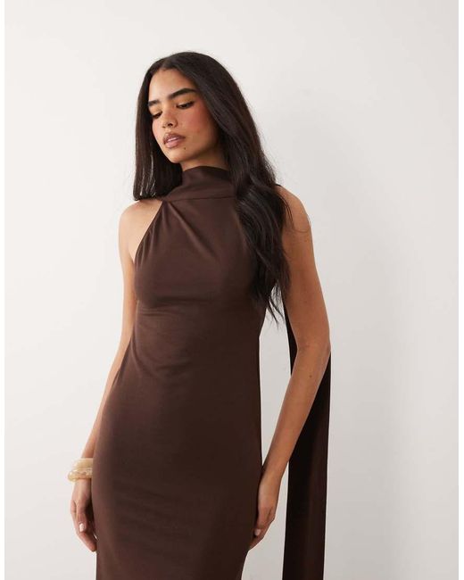 ASOS Natural Scarf Detail Maxi Dress With Plunge Back