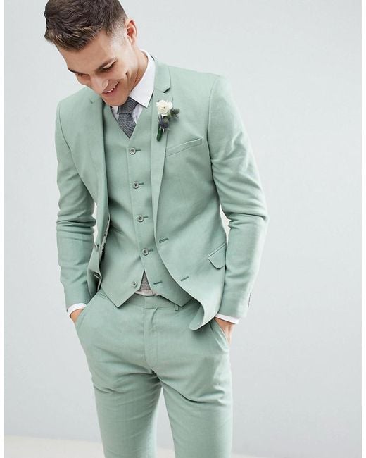 Veste de costume ultra ajustée en lin - Vert sauge ASOS pour homme en  coloris Vert | Lyst