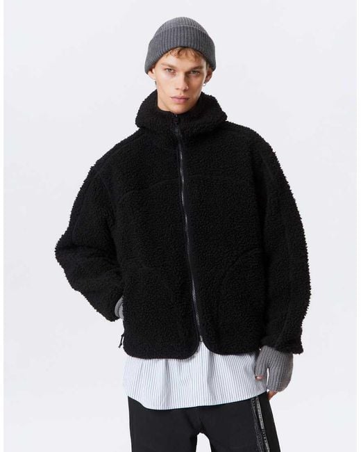 Chaqueta Negra Con Cremallera De Tejido Afelpado De Weekday de hombre de color Black