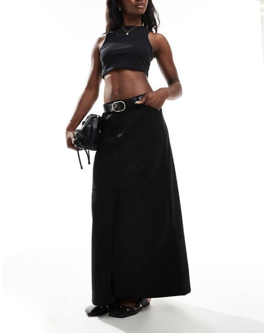Vero Moda Black Split Front Faux Suede Maxi Skirt