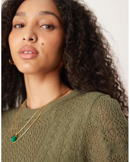 ASOS Green Patchwork Stitch Interest Knitted T-shirt