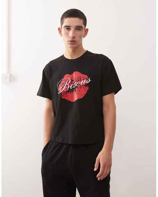 Camiseta Negra De Corte Slim Con Estampado Gráfico De Collusion de hombre de color Black