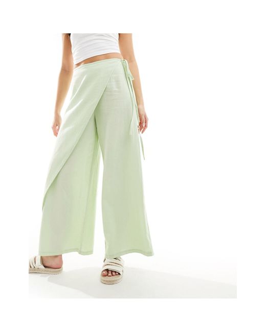 ASOS White Wrap Trousers With Linen