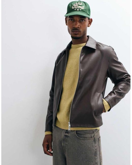 Only & Sons Gray Faux Leather Zip Up Jacket for men