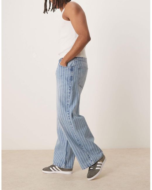 ASOS Blue Oversized baggy Striped Jeans With Pleats for men