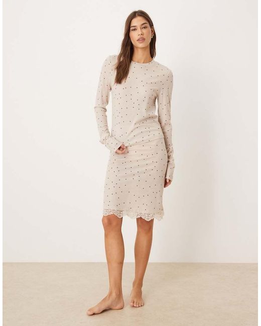 ASOS Natural Honey Slinky Polka Dot Longsleeve Pyjama Top