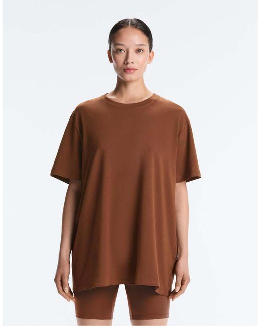 Oysho Brown Oversize Cotton-Blend Short-Sleeved T-Shirt