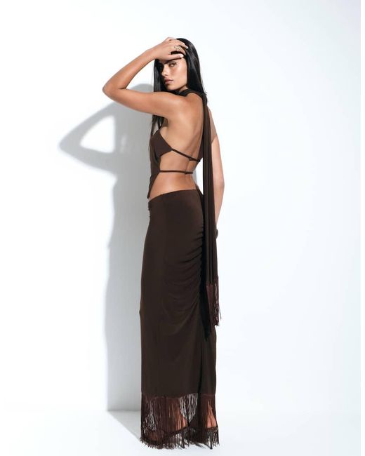 ASOS Brown Co-ord Fringed Maxi Skirt