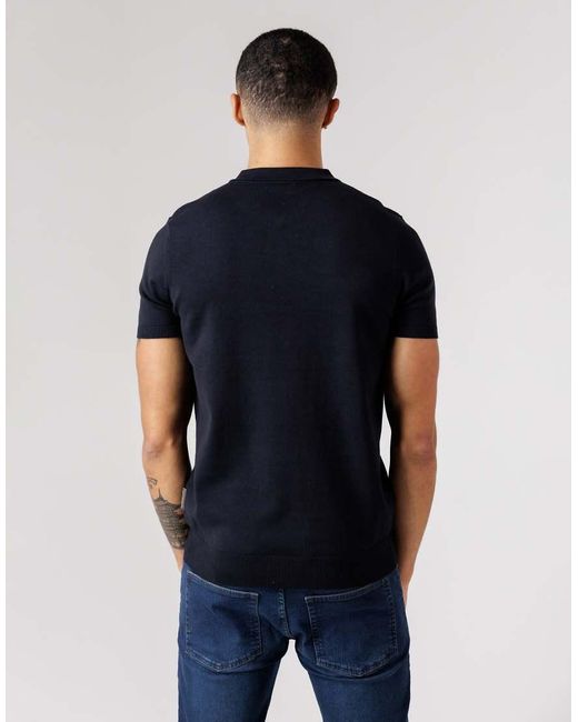French Connection Blue Cotton 1/2 Zip Short Sleeve Polo Shirt for men