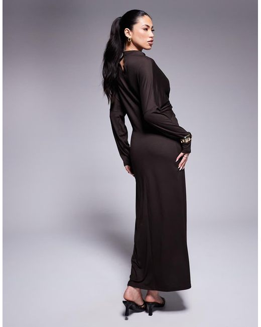ASOS Blue High Neck Long Sleeve Twist Front Maxi Dress