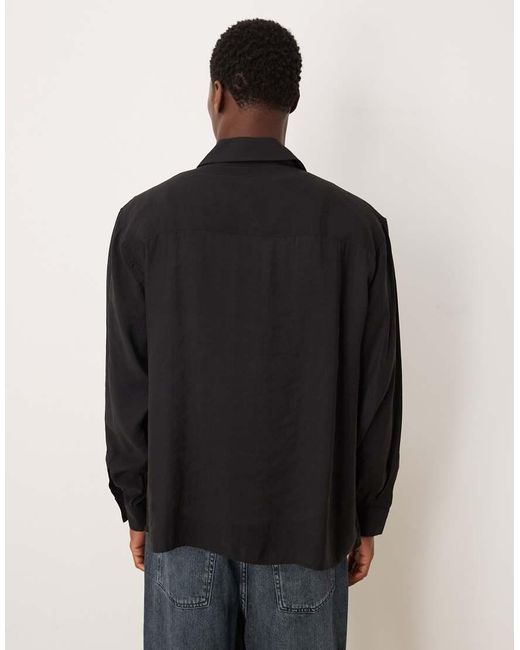 ASOS Black Oversized Square Collar Shirt With Dragon Print for men