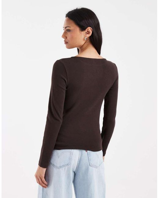 Levi's Brown Allie Asymmetric Long Sleeve Jersey Top