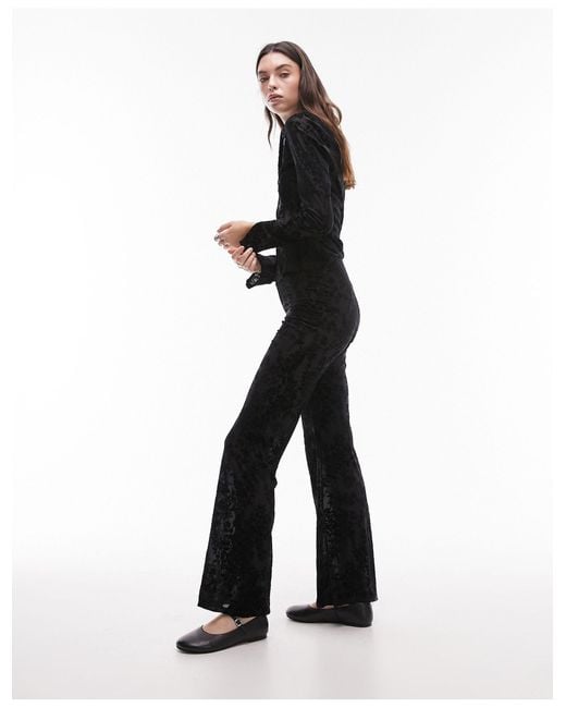 TOPSHOP Co ord Devore Floral Slim Flare Trouser in White Lyst