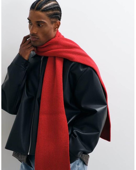 ASOS Red Knitted Rib Scarf for men