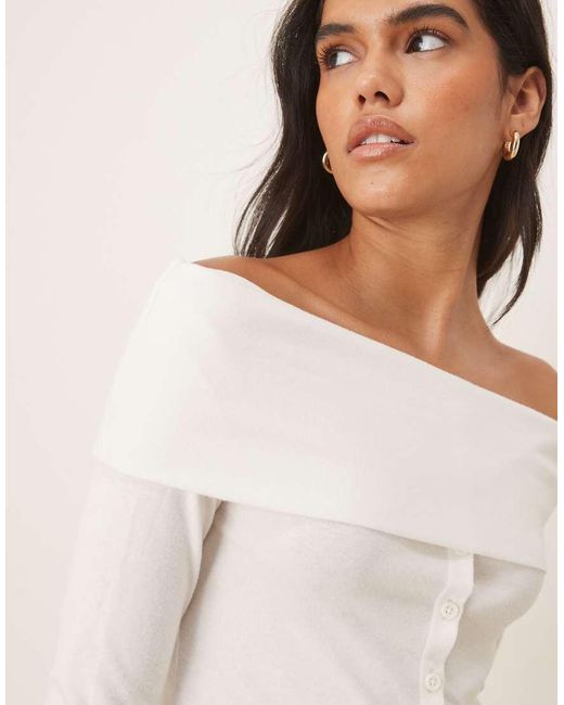 ASOS Natural Off Shoulder Button Down Top