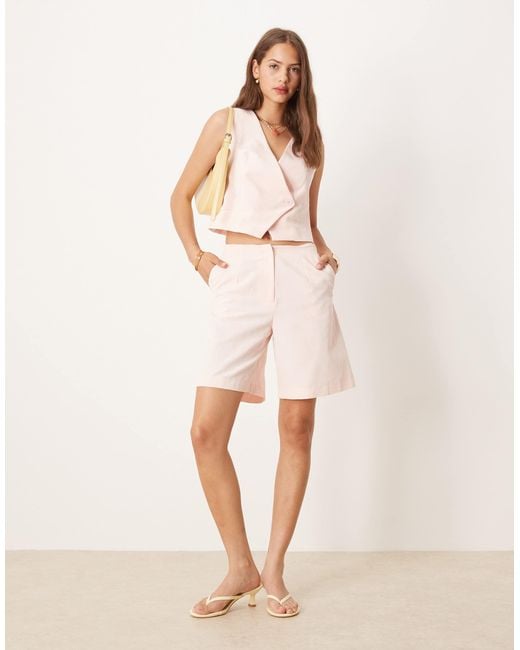 ASOS Pink Linen Blend Asym Wrap Waistcoat Co Ord