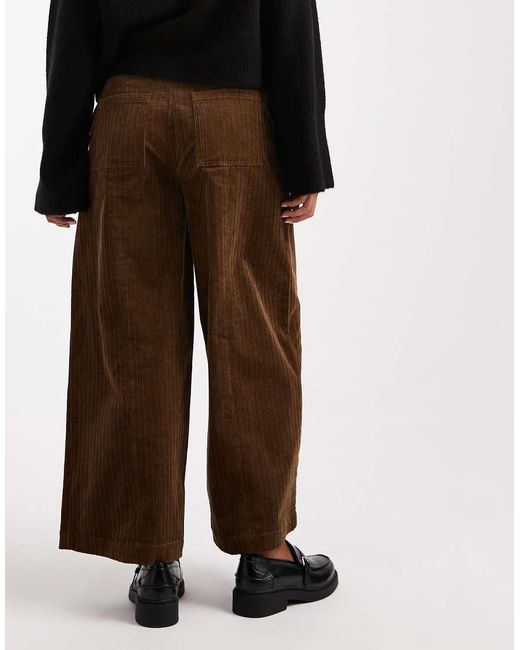 ASOS Brown Asos Design Petite Cord Wide Leg Ankle Grazer Trousers