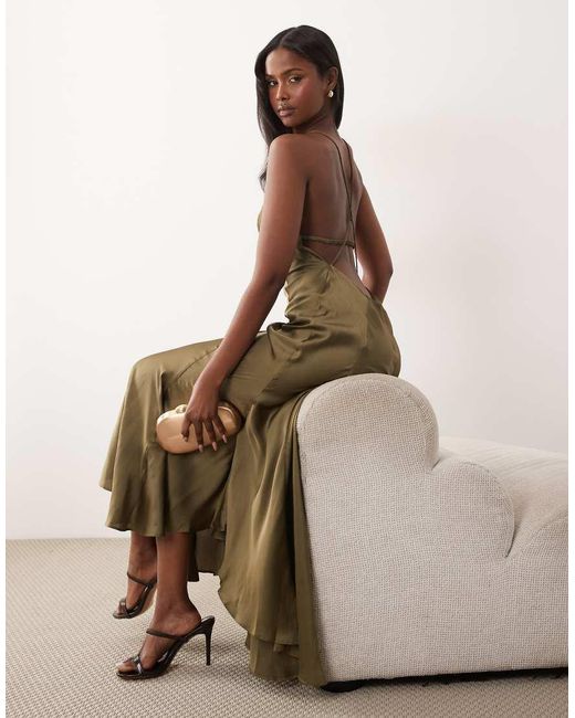 ASOS Natural Seam Detail Open Back Strappy Maxi Dress