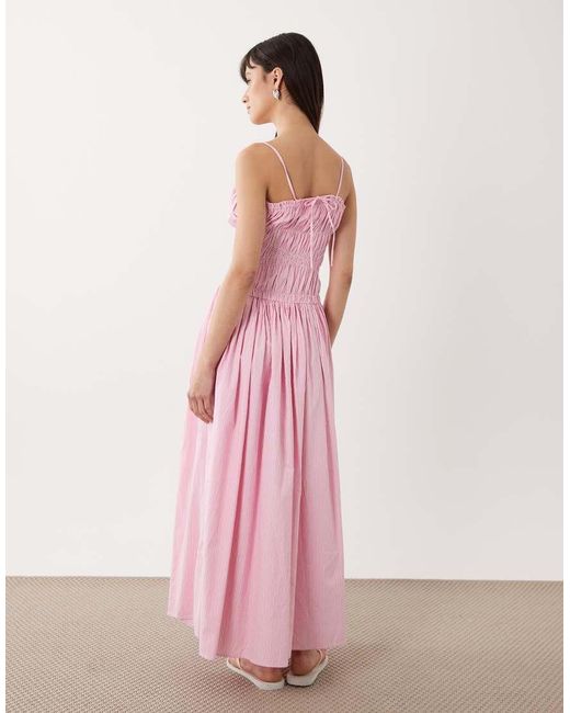 ASOS Pink Shirred Cotton Poplin Maxi Sundress With Dropped Waist