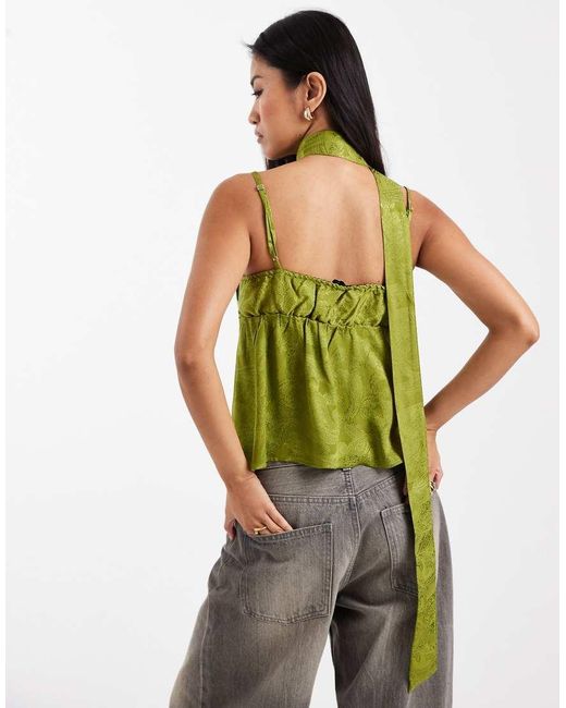 Miss Selfridge Green Jacquard And Lace Cami With Scarf