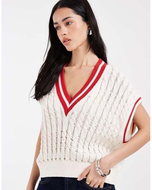 Tommy Hilfiger White Tipping Detail Cable Knit Sweater Vest