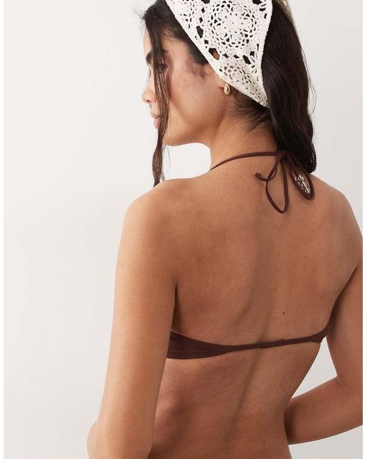 Mango Orange Tie Neck Ruched Bikini Top
