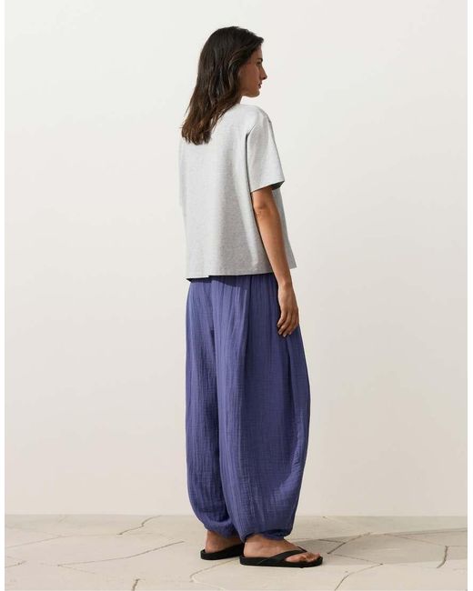 Oysho Blue 100% Cotton Balloon Trousers