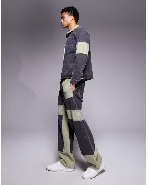 Liquor N Poker Gray baggy Fit Biker Panel Jeans for men