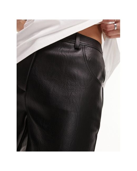 TOPSHOP Black Premium Faux Leather Straight Leg Trouser