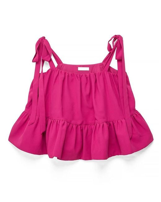 NA-KD Pink Tie Shoulder Ruffle Top