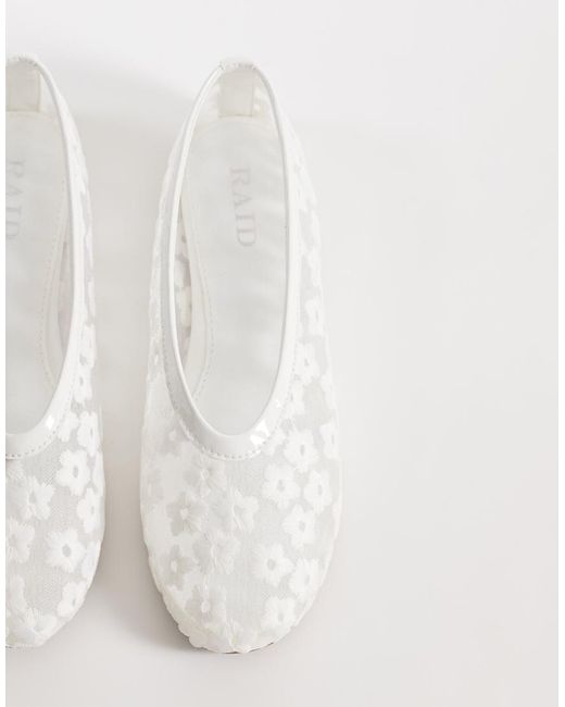 Raid White Enida Ballet Flats With Embroidered Flowers