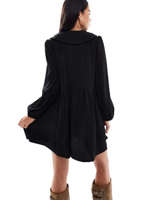 Wednesday's Girl Black Textured Collar Detail Mini Smock Dress