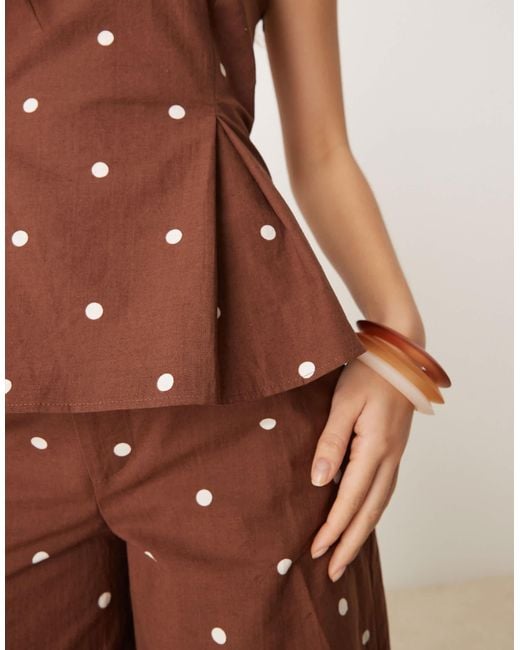 ASOS Brown – trägerloses oberteil aus leinenmix mit punktmuster und abgenähter taillenpartie, kombiteil