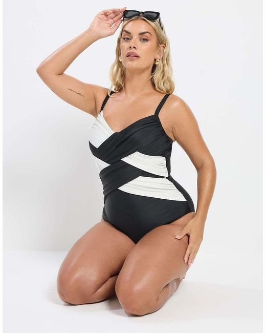 Yours Clothing Blue Contrast Super Sculpt Swimsuit