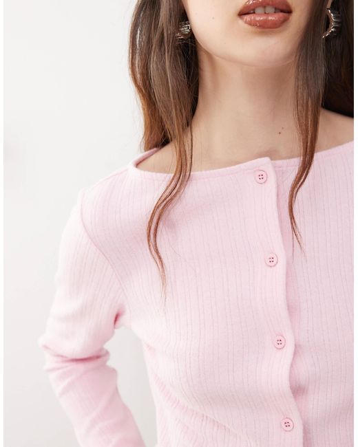 Reclaimed (vintage) Pink Ribbed Button Through Top
