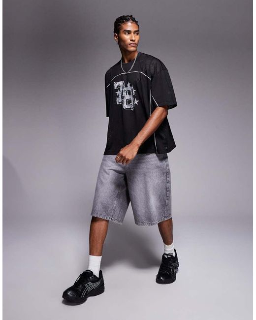 T-Shirt Oversize Squadrata Airtex Con Profili A Contrasto E Grafica Di Numero di ASOS in Gray da Uomo