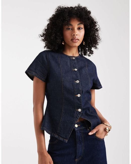 ASOS Blue Denim Button Up Short Sleeve Top
