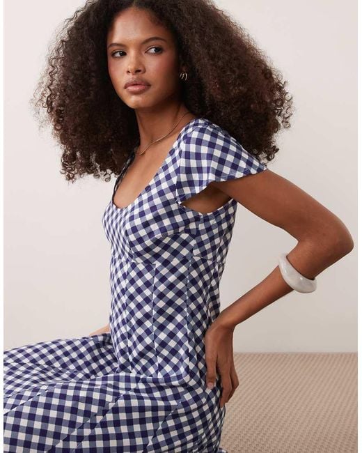 ASOS Blue Scoop Neck Short Sleeve Maxi Dress With Godets