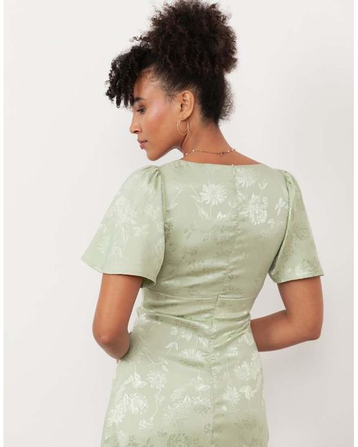 Maya Green Floral Jacquard Satin Maxi Dress
