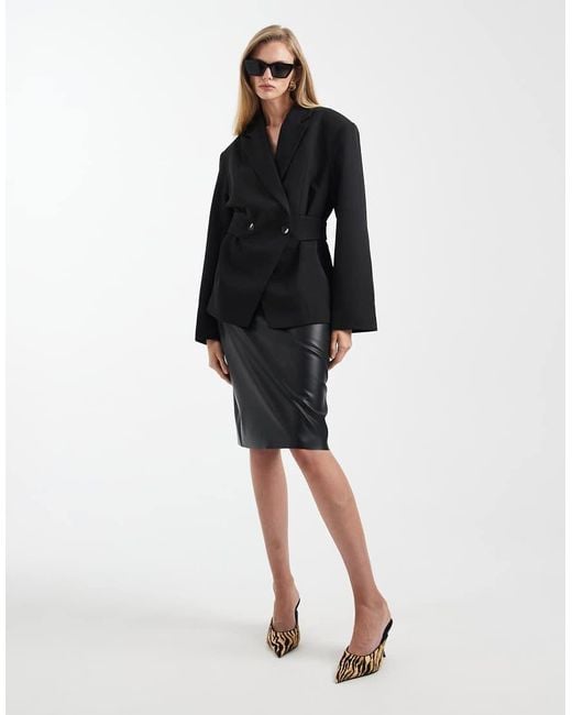 ASOS Black Tailored Cinched Waist Blazer With Hardware Detail
