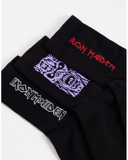 ASOS Black 3 Pack Socks With Iron Maiden Graphic for men