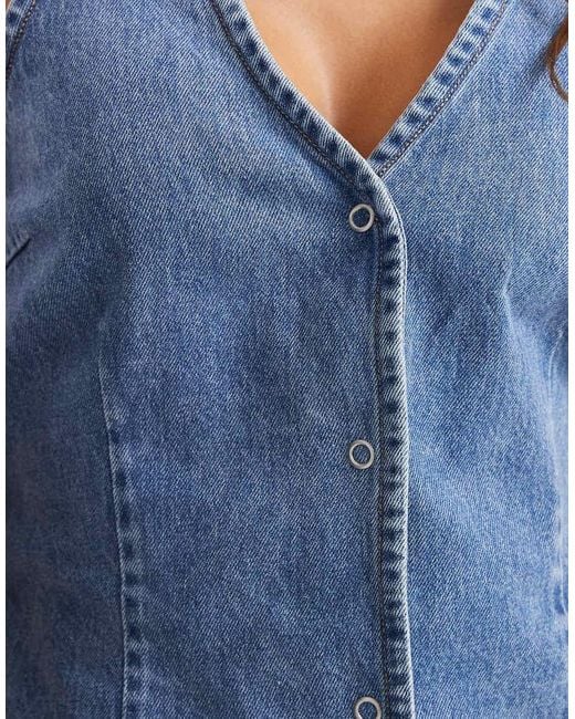 Object Blue Halter Neck Tie Waist Denim Top
