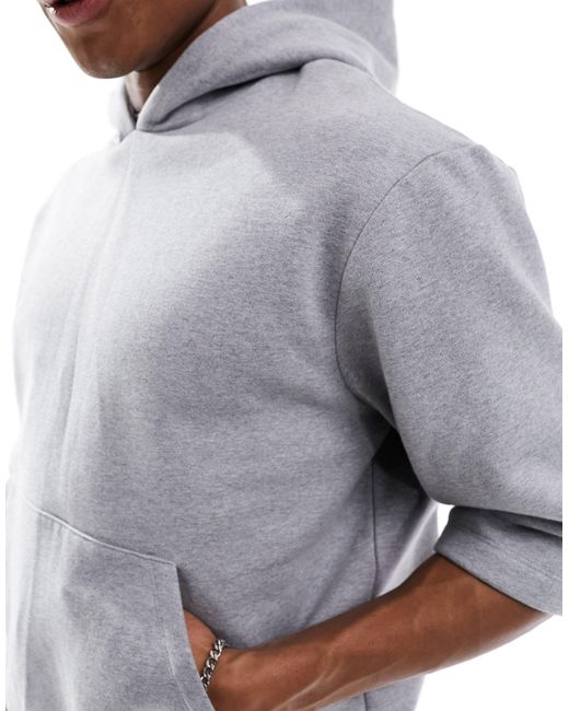 ASOS Gray Heavyweight Oversized Short Sleeve Hoodie for men