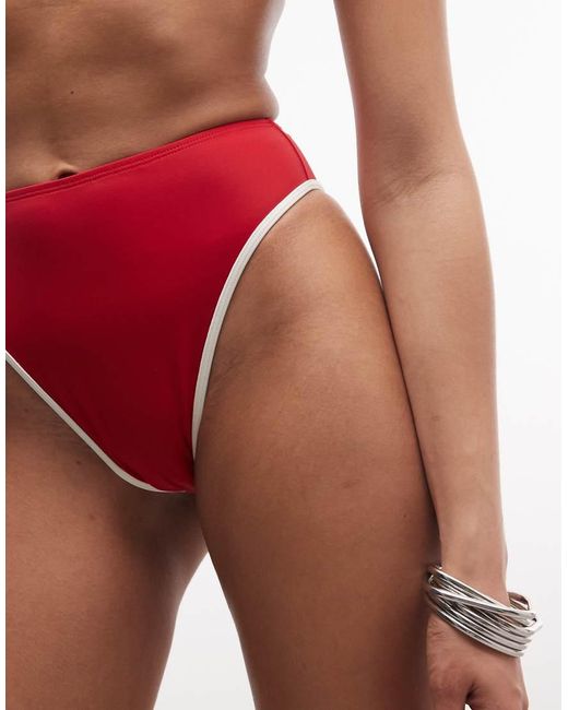 ASOS Red Cecelie Contrast High Leg High Waist Bikini Bottom
