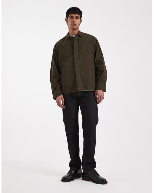 ASOS Brown Corduroy Overshirt With Concealed Buttons for men